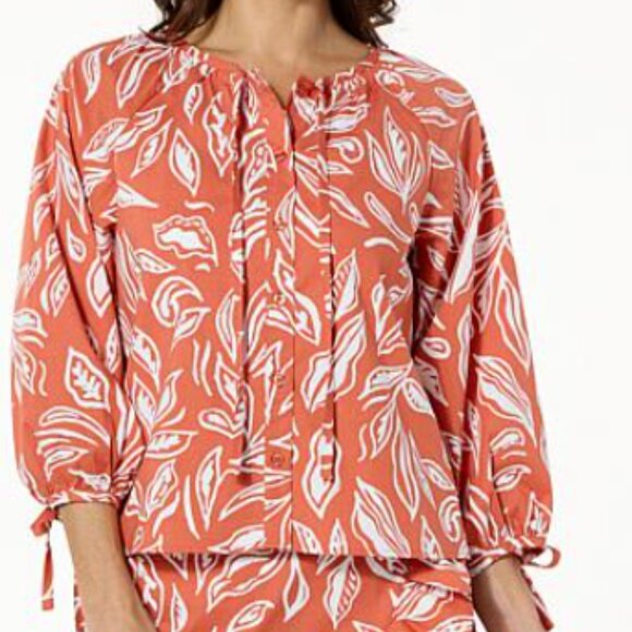 G by Giuliana Tops - G by Giuliana Red Orange White Floral Poplin Blouse Boho XS